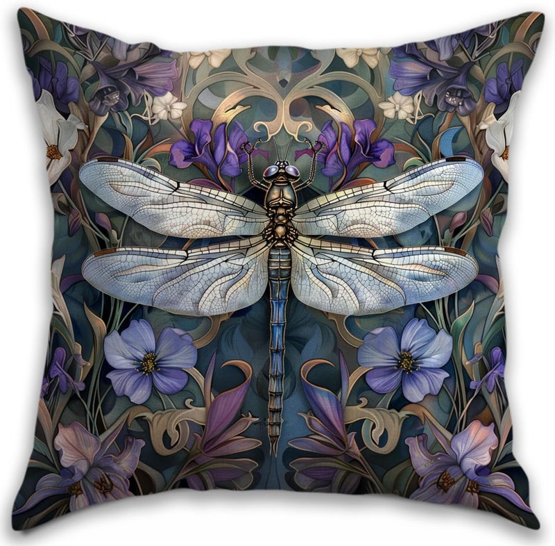RBAFAO William Morris Inspired Abstract Vintage Floral Design Throw Pillow Covers Home Decor Art Pillowcase Cushion Cover for Bed Sofa Living Room, Car Indoor and Outdoor (Dragonfly, 18x18inches) - Image 1
